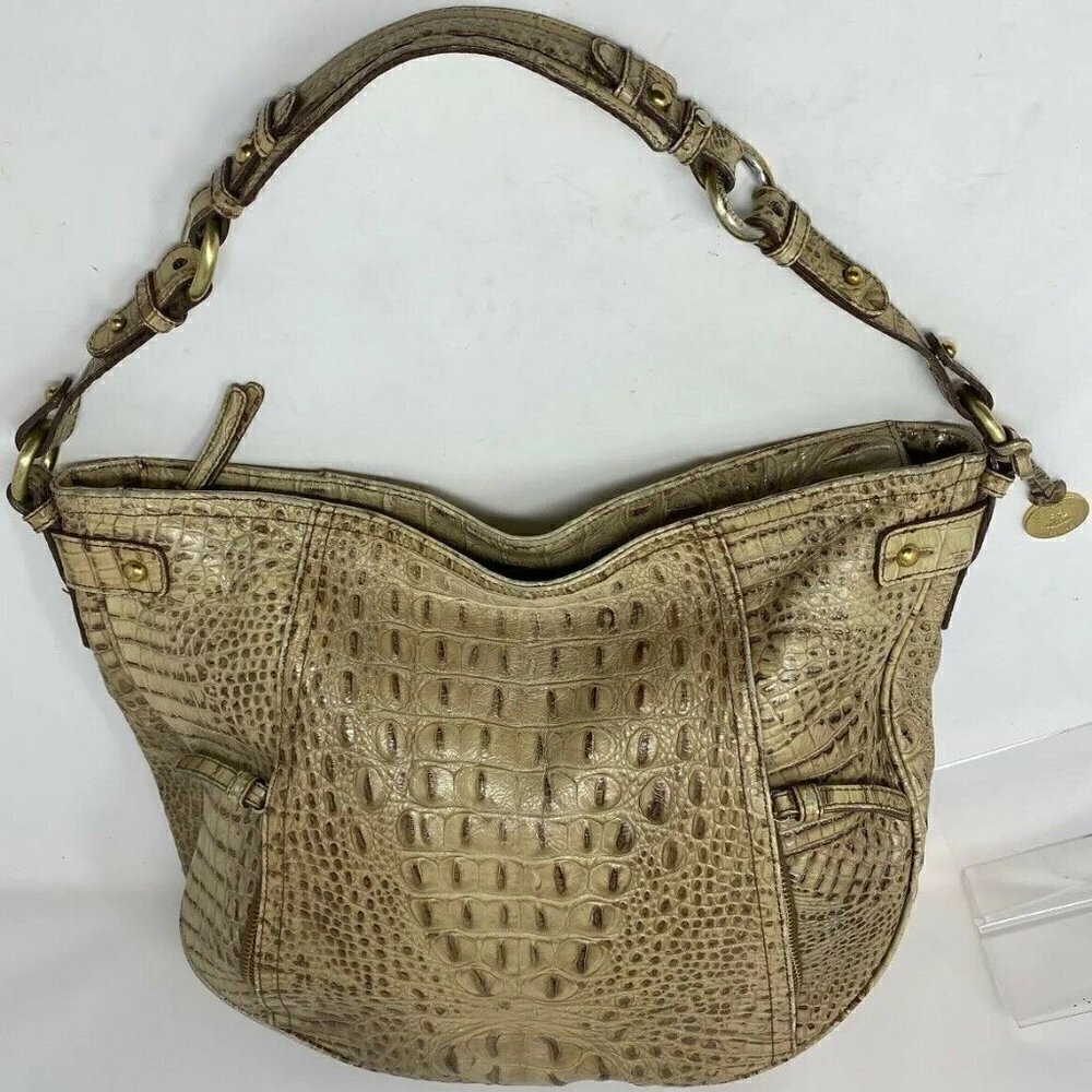 Brahmin Honey Bone Beige Croc Leather Shoulder Bag